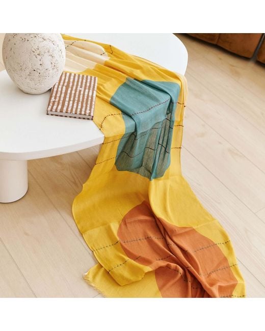 Variously Yellow Cirq Sun Modern Artisan Linen Silk Scarf