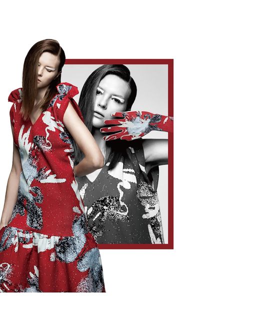 Arto. Shoulder Ruffles Gathered Floral Midi Dress