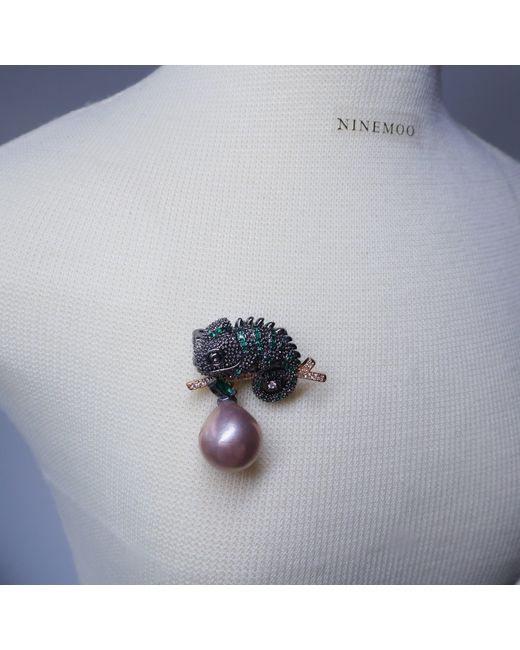 Ninemoo Multicolor Chameleon Whisper Pearl Brooch