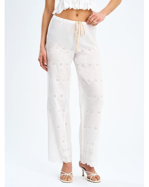 Miss Circle New York White Raina Cotton Eyelet Straight Pants