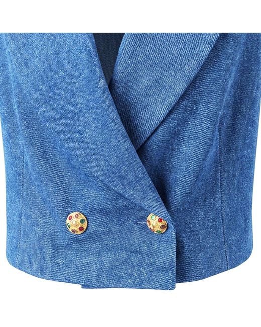 L2R THE LABEL Blue Denim Cropped Double Breasted Blazer