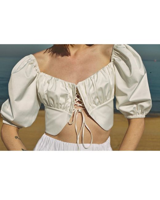 NAZLI CEREN White Grace Ruched Top