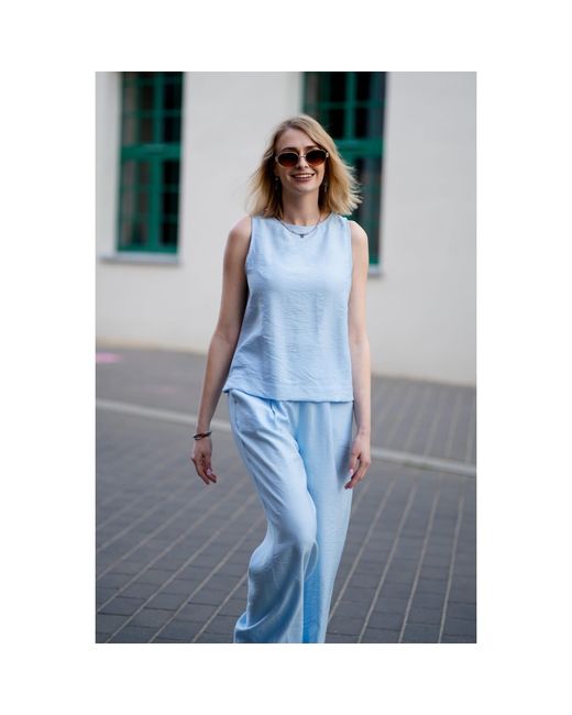 Oh!Zuza Blue Matte Viscose Top & Wide-Leg Trousers Set