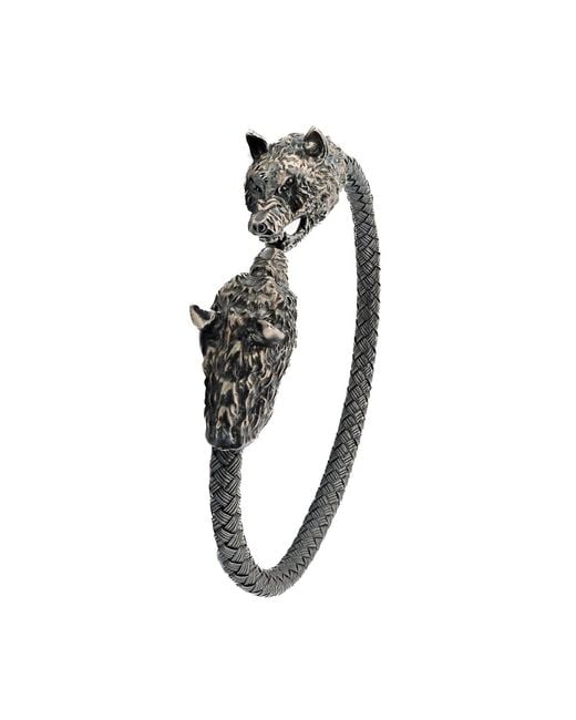 Ebru Jewelry Metallic Twin Wolf Sterling Bold Bracelet for men