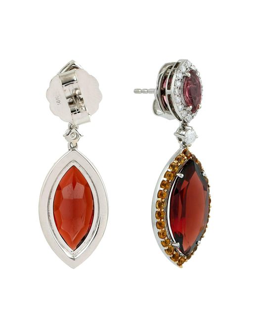 Artisan Red Garnet, Tourmaline, Citrine & Diamond Drop Earrings