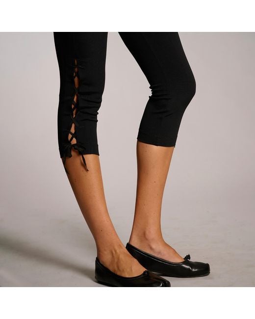 Love and Nostalgia Black Sarah Lace Up Capri Legging