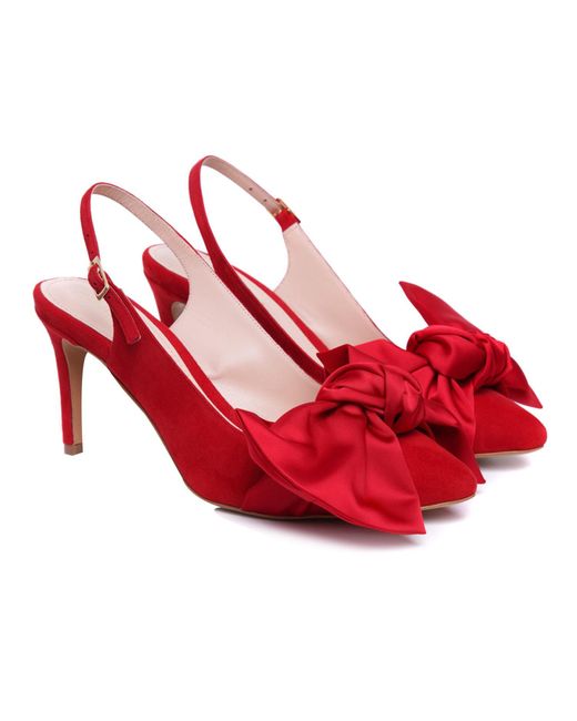 Ginissima Red Vesa Satin Shoes With Oversized Satin Bow