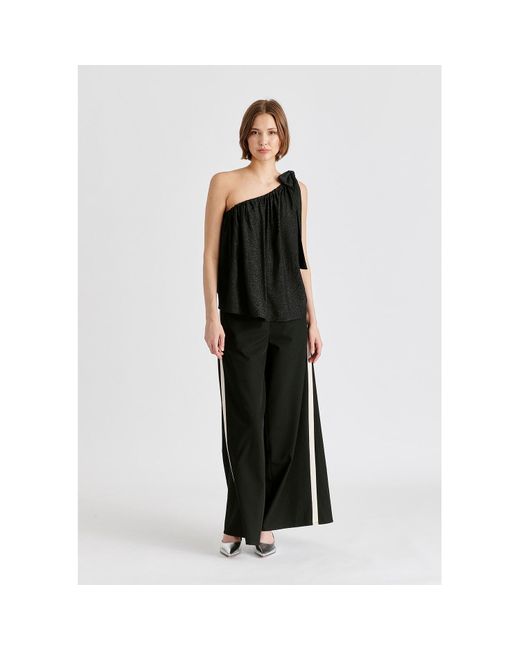 Paisie Black Sparkled One Shoulder Bow Top