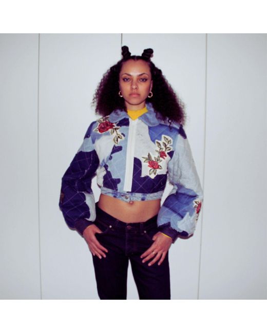 Couture to Your Door Blue Quilted Denim Avant Garde Bomber Jacket