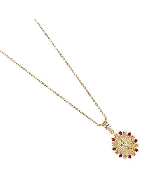 Ebru Jewelry Metallic Pink & Gold Virgin Marry Diamond Pendant Necklace