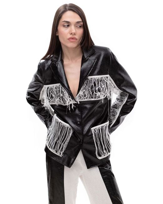 Maison Bogomil Black Thread Line – Leather Jacket With Knitted Fringe
