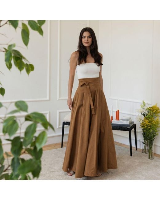 Nikka Place Brown High Waisted Cotton Maxi Skirt With Tie Belt