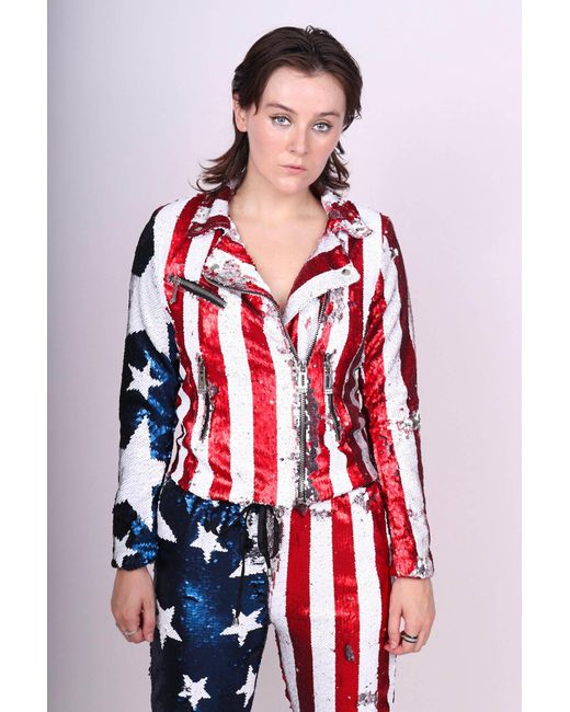 Any Old Iron Red Reversible Sequin Stars & Stripes Joggers