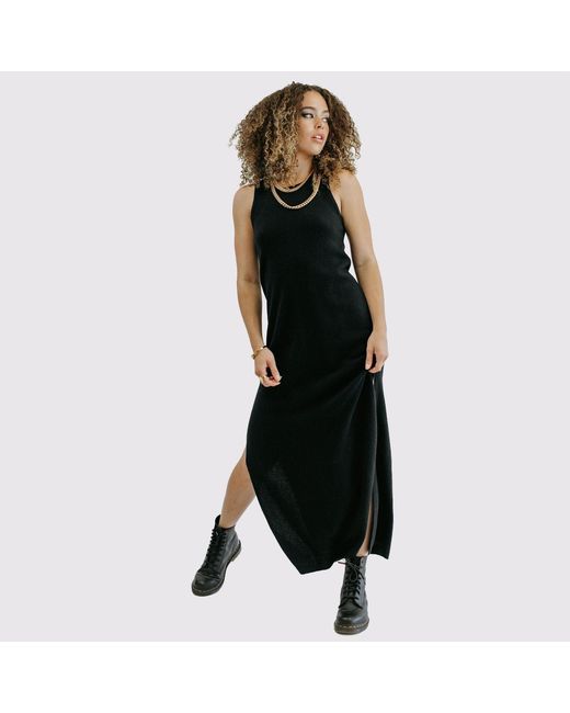 Zenzee Black Cashmere Maxi Dress With Side Slits