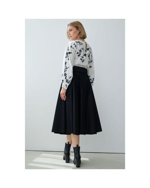 Marianna Déri Black Pleated Cotton Sateen Skirt