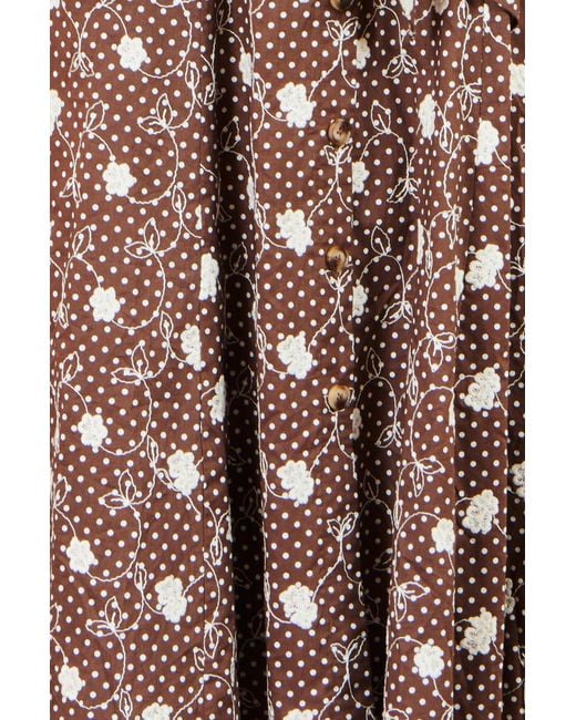 Yumi' Brown Cotton Embroidery Shirt Dress