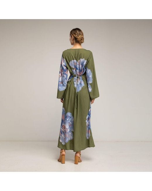 Tantra Spain Sl Green Long Floral Dress With Round Neck And Straps