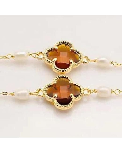 Angel Barocco Metallic Clover Crystal Freshwater Pearl Long Necklace