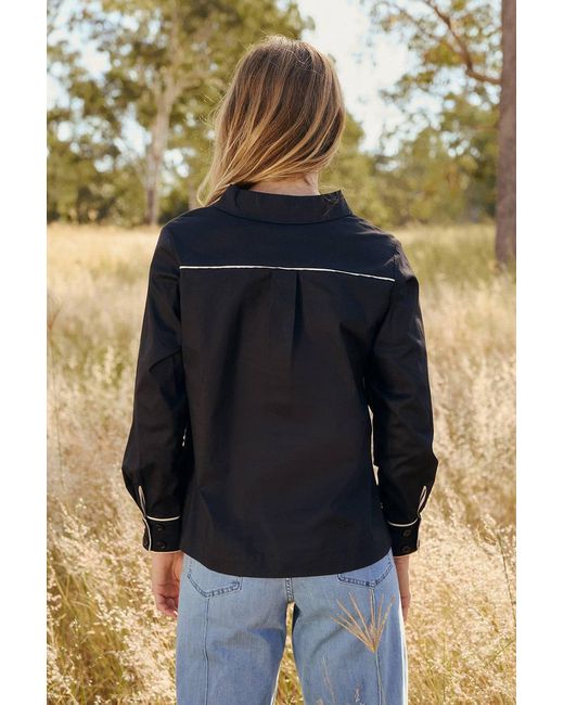 Adrift Clothing Black Ella Collared Top