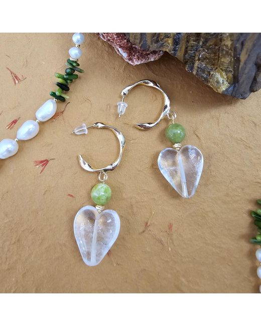 Farra Metallic Heart-Shaped Quartz With Opal Hoop Earrings