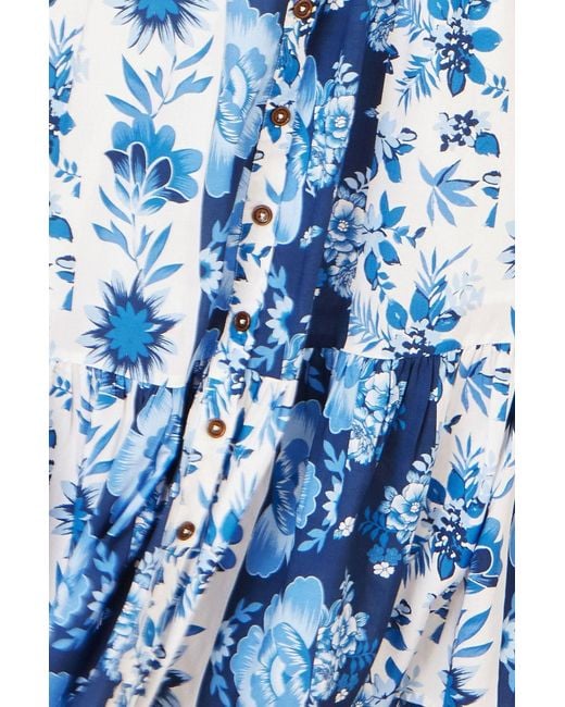 Yumi' Blue Floral Viscose Midi Shirt Dress With Matching Belt