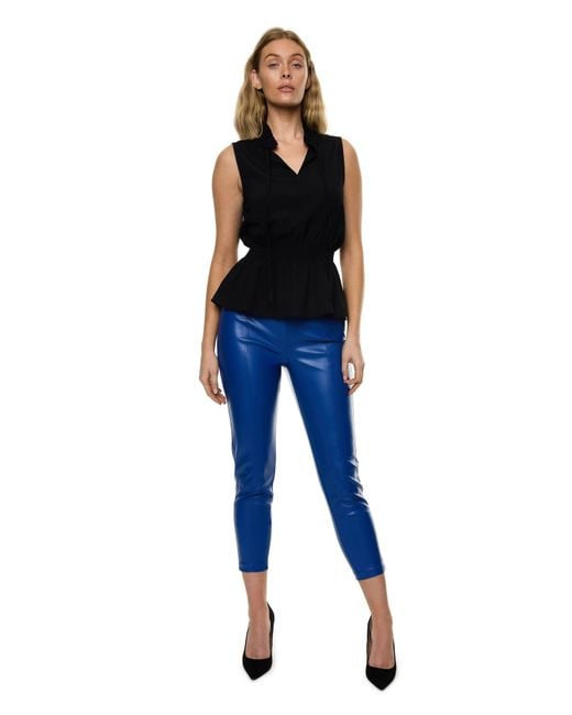 Carloslines Blue Front Neck Tie Smocked Waist Sleeveless Top