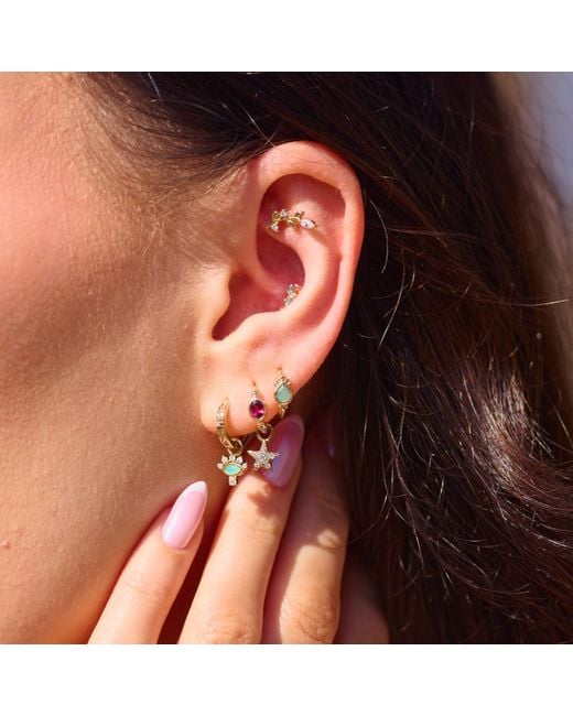 Zohreh Metallic Amazonite Boho Huggie Hoop Earring Pair 9K