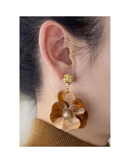 Paisie Metallic Golden Petal Drop Earrings