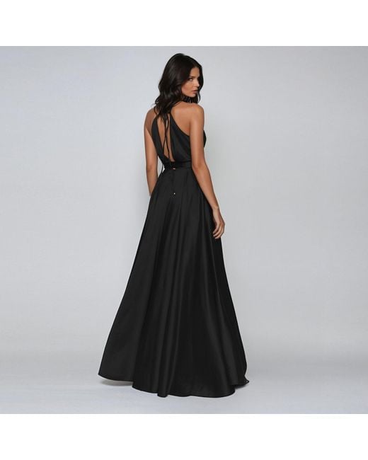 Angelika Jozefczyk Black Satin Long Evening Dress Tied Back