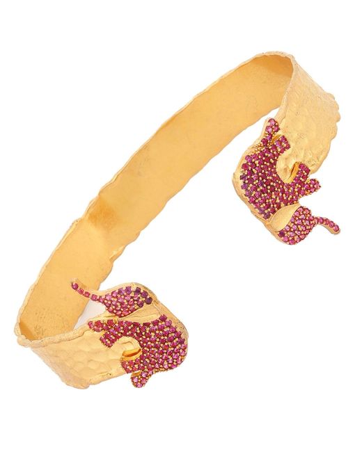 Ebru Jewelry Orange Guardian Ruby Elephant Cuff Bracelet