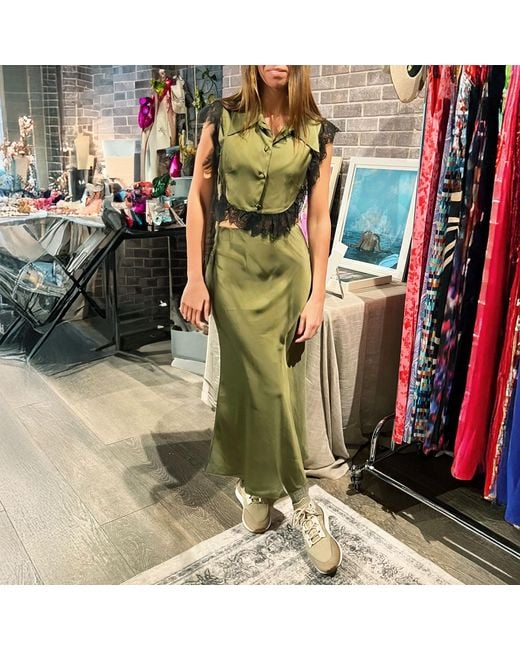L2R THE LABEL Green Satin Amal Top