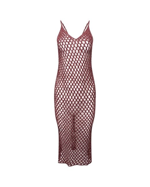 LAtelier London Red Sardinia Cotton Crochet Midi Dress