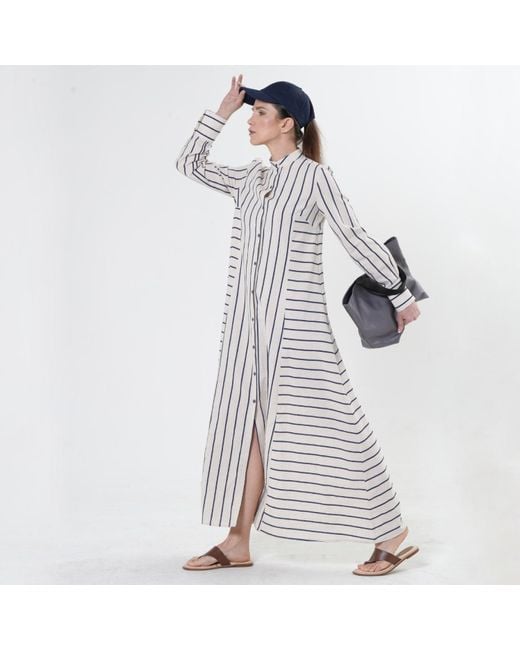 Metamorph White Maxi Dress On Stripes