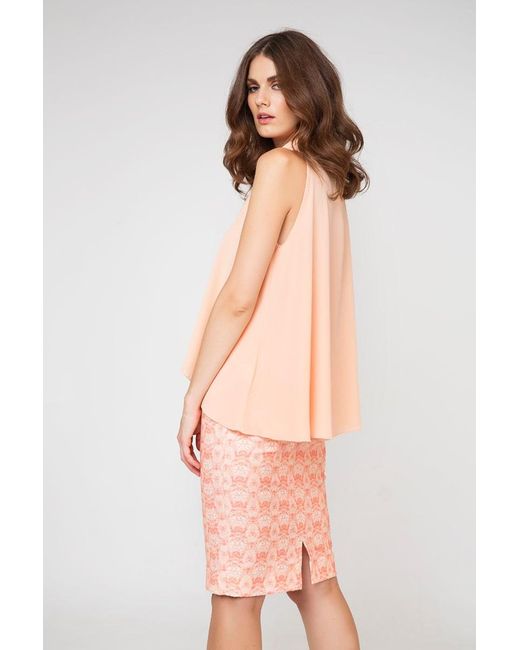 Conquista Pink Chic Apricot Draped Neckline Sleeveless Blouse