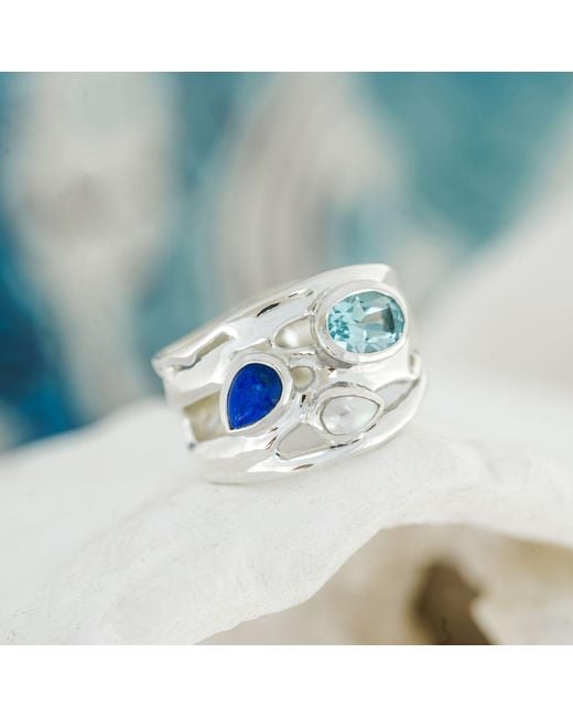 Isla Silver Blue Topaz, Pearl & Lapis Lazuli Ring