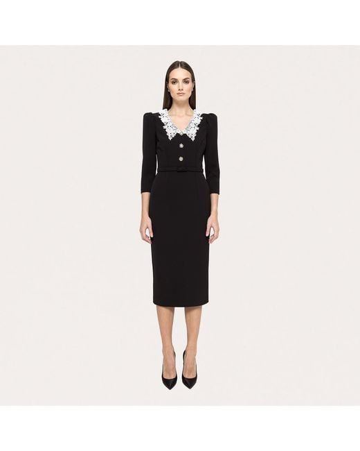 Nissa Black Belted Midi Dress