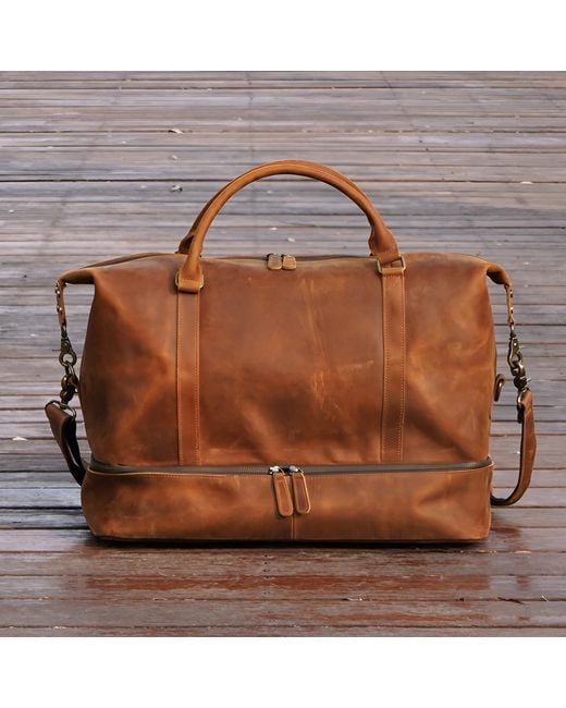 Touri Brown Leather Weekend Bag With Suit Compartment for men