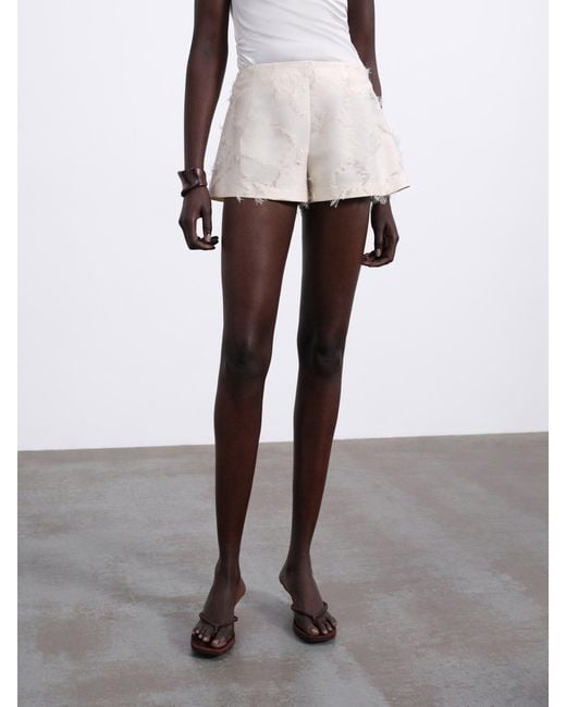 Sélone White Jora Fringe Shorts Cream