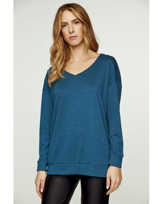 Conquista Blue Petrol V Neck Knit Top