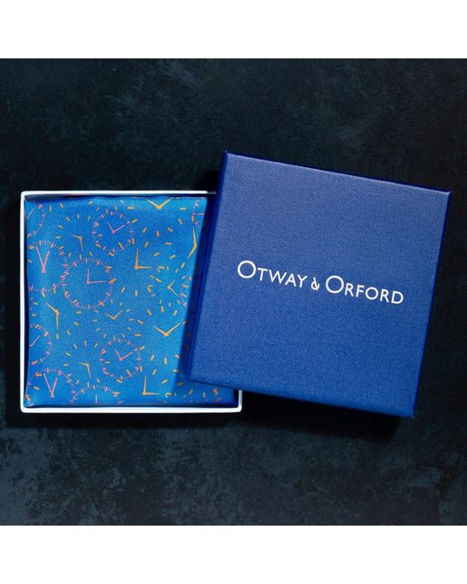 Otway & Orford Blue 'Chronos' Watch Dial Design Silk Pocket Square for men