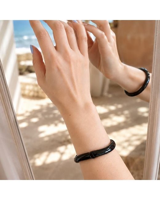 Rare Matters Jewelry Black Modern Organic Shape Lacquer Stainless Steel Hinge Cuff Bracelet