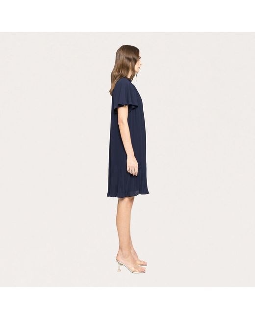 Nissa Blue Pleated Chiffon Midi Dress