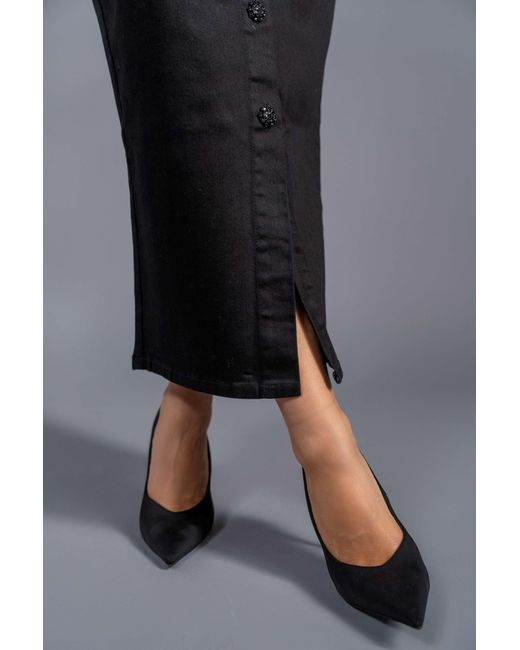 Esther Saadia Black Diamond Stretch Denim Skirt