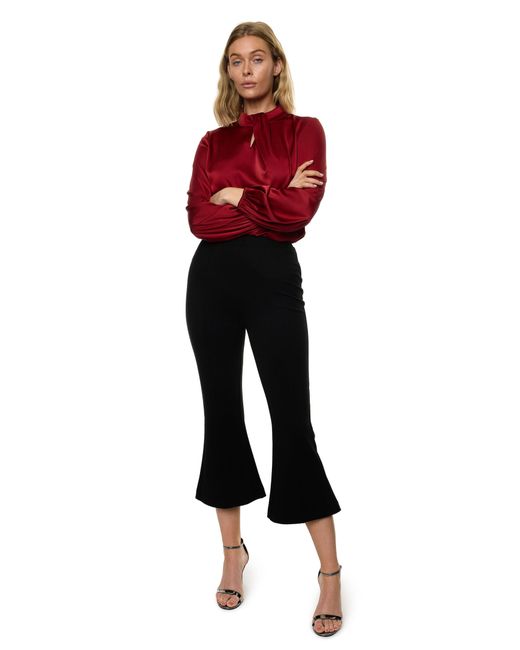 Carloslines Red Draped Mock Neck Long Sleeve Shirt
