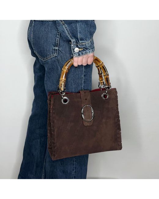 Ruj Heritage Brown Bamboo Bag Suede Cioccolato