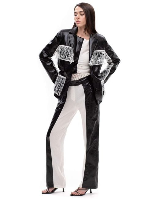 Maison Bogomil Black Thread Line – Leather Jacket With Knitted Fringe