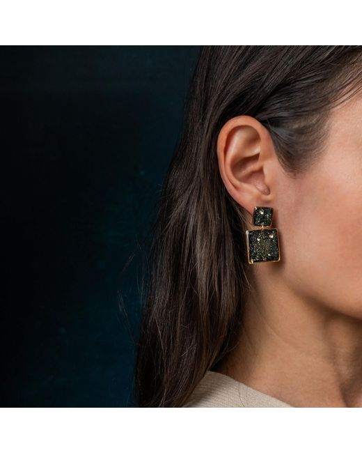 Kate Koel Green Statement Squares Galaxy Earrings