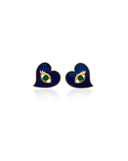 Milou Jewelry Blue Heart Earrings With Evil Eye
