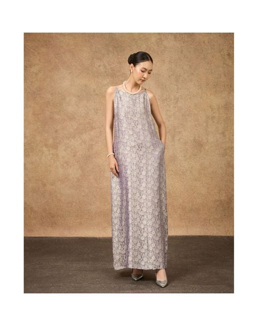 Silk and Bears Gray Aurora Moonlit Lilac Hand-Dyed Silk Jacquard Maxi Dress