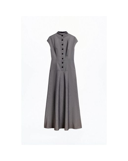 Nocturne Gray Button Accent High Neck Maxi Dress